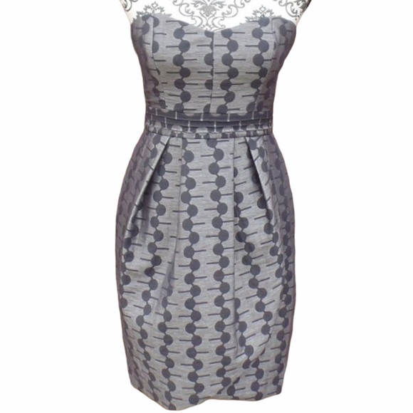 Max & Cleo Dress Medium Silver Gray Polka Dot Party Strapless Tulip New - Picture 1 of 5